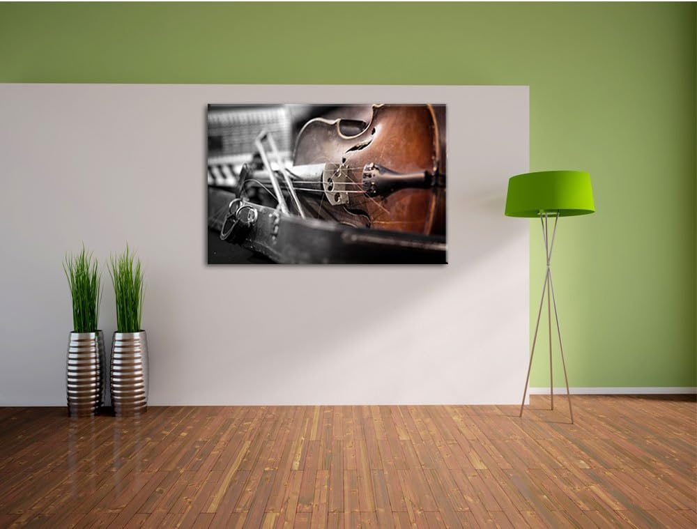 Alte Violine Schwarz/Weiss, Format: 100x70 auf Leinwand, XXL riesige Bilder fertig gerahmt mit Keilr
