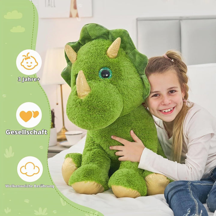 MorisMos Weich gefülltes Triceratops Plüschtier für Kinder, Riesen Dinosaurier Kuscheltier, 62cm Din