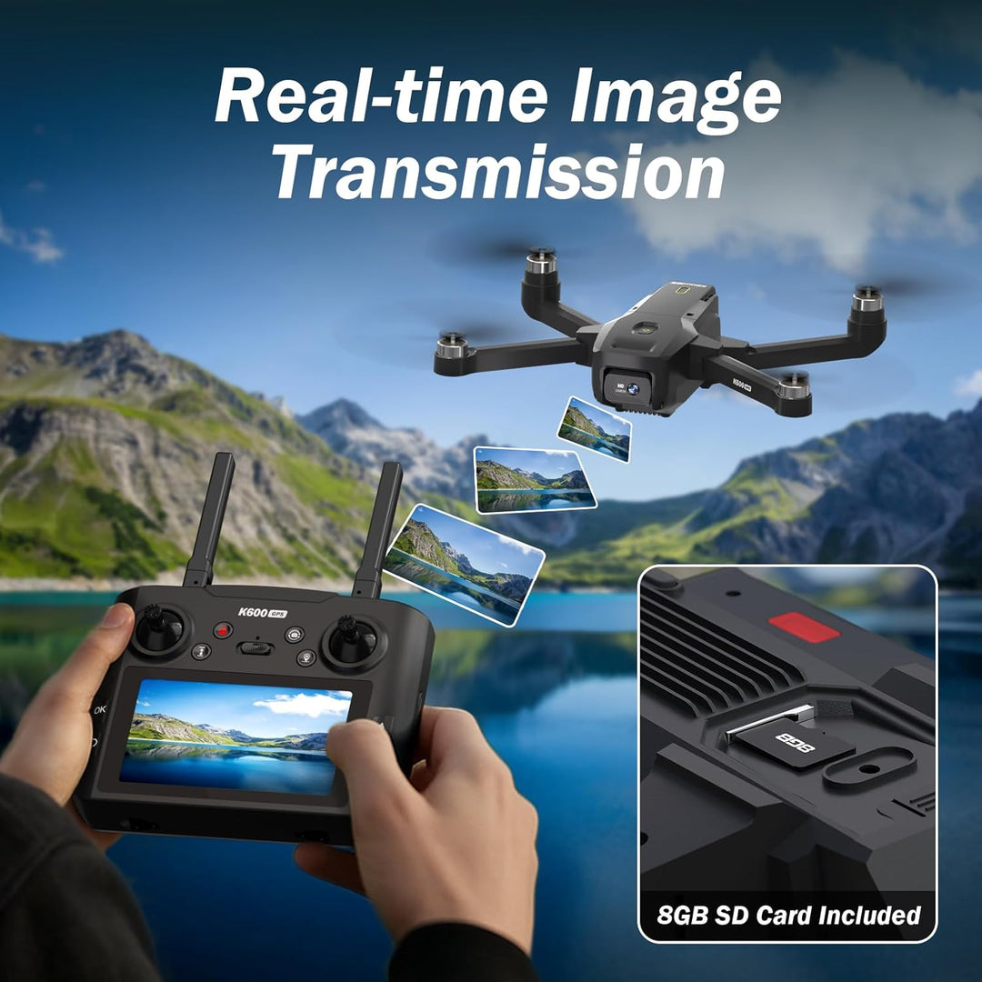 K600GPS Drohne mit 1080P EIS Kamera, 4,5'' FPV Bildschirm, Automatische Rückkehr, Bürstenloser Motor