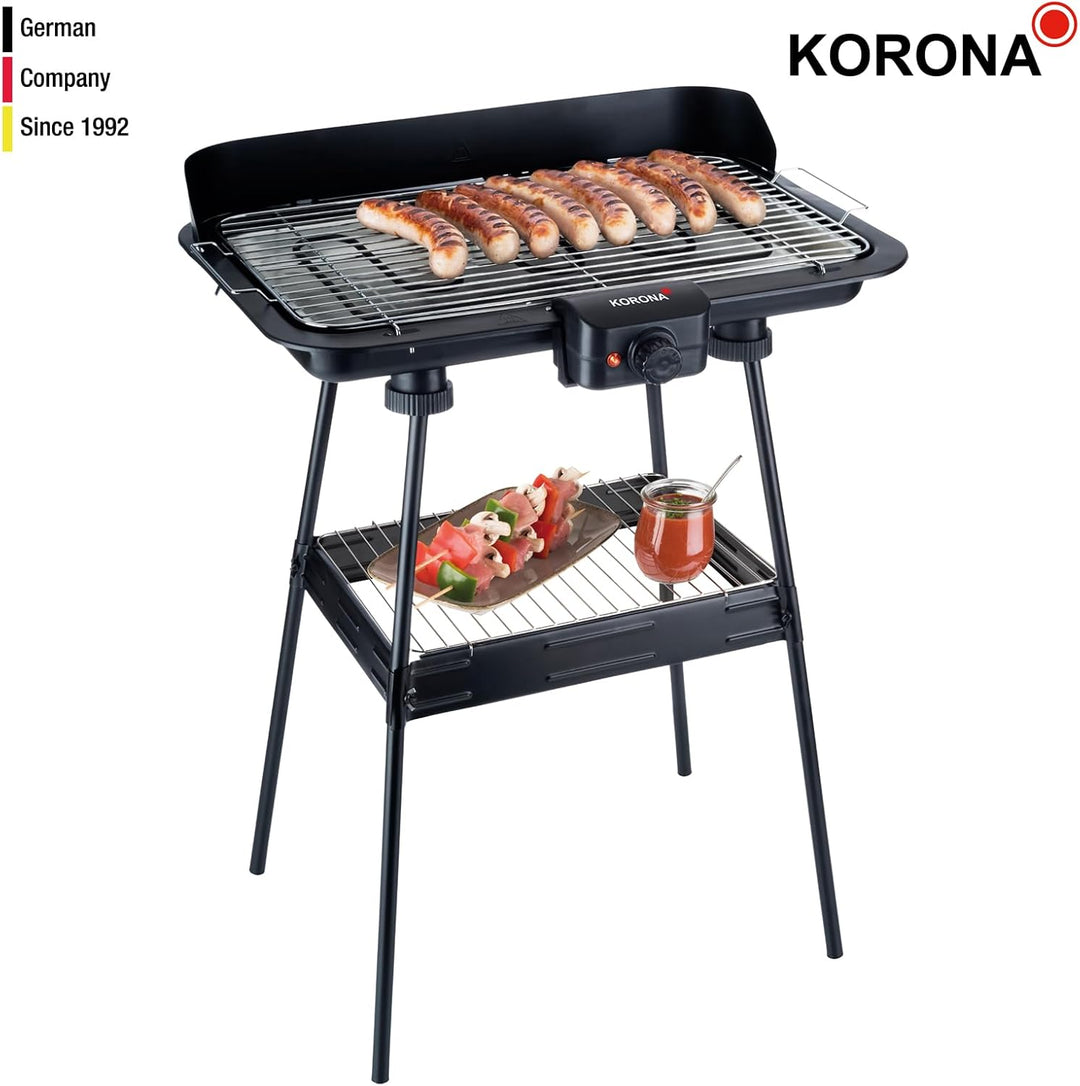Korona 46221 Elektrischer Standgrill mit XXL-Grillrost (51 x 30 cm) | 2200 Watt | Windschutz | Kontr