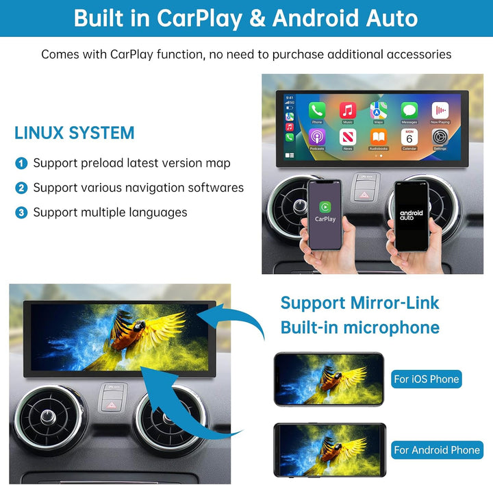 Autoradio 10,25 Zoll Touchscreen mit kabellosem Carplay &amp; Android Auto für 2012–2018 Audi A1 mit 3G