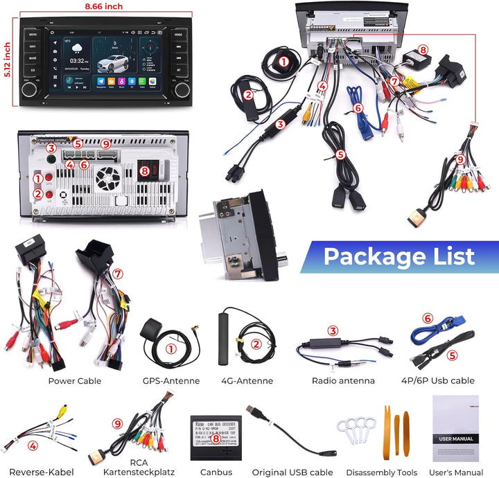 8-Core Autoradio für vw T5 California/Multivan 2003-2012, 7-Zoll Radio Stereo 4G+64G Head Unit mit W