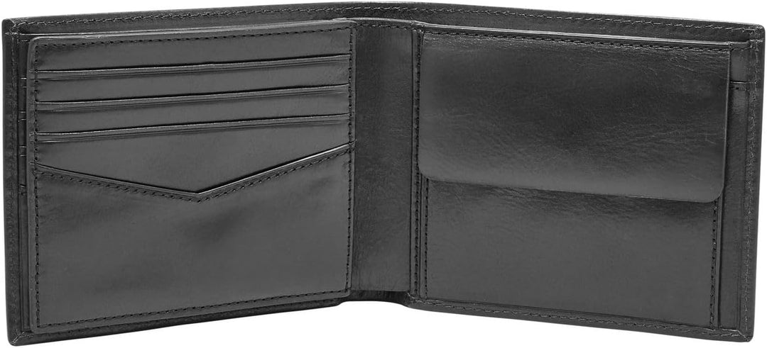 Fossil Herren Ryan Leather Bifold Geldbörse 11,43 cm L x 2,54 cm B x 9,525 cm H Schwarz, Schwarz