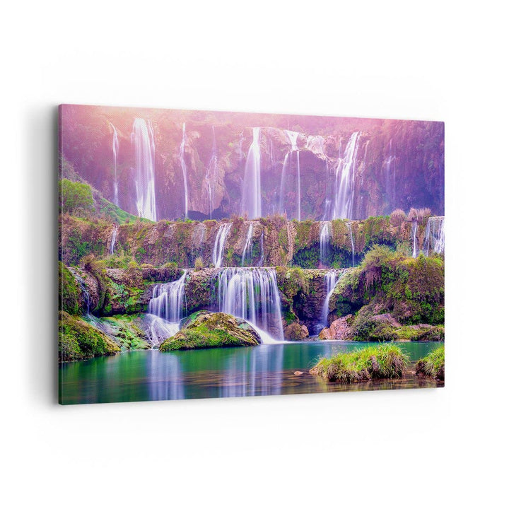 Bilder auf Leinwand 100x70cm Leinwandbild mit Rahmen Wasserfall Natur Gross Wanddeko Bild Schlafzimm