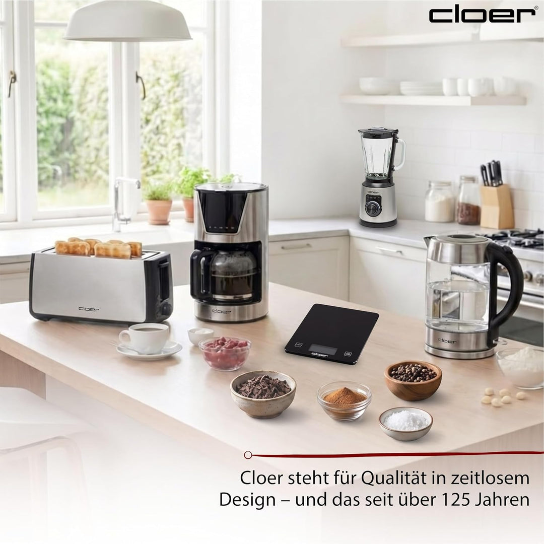 Cloer 6870 Digitale Küchenwaage für bis zu 10 kg, Zuwiegefunktion, Gewichtsmessung in 1g Schritten,