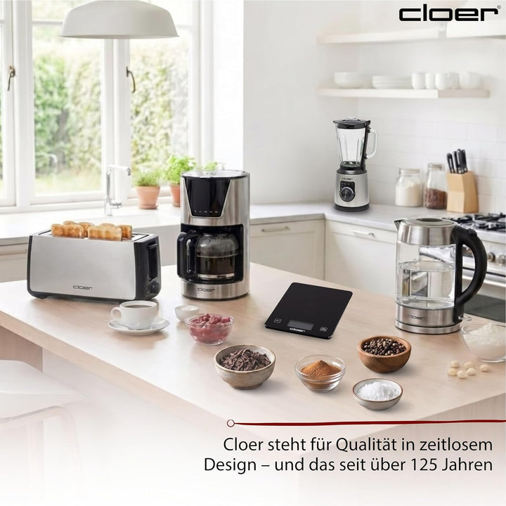 Cloer 6870 Digitale Küchenwaage für bis zu 10 kg, Zuwiegefunktion, Gewichtsmessung in 1g Schritten,
