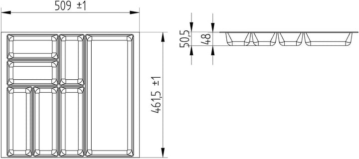 SO-BOX 2 Besteckkasten Breite 50,9 cm, Tiefe 46,2 cm mit anthraziter Kanvas-Struktur für Schubladen