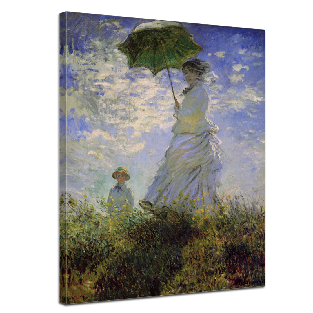 Bilderdepot24 Bild auf Leinwand | Claude Monet Frau mit Sonnenschirm in 50x70 cm als Wandbild | Wand