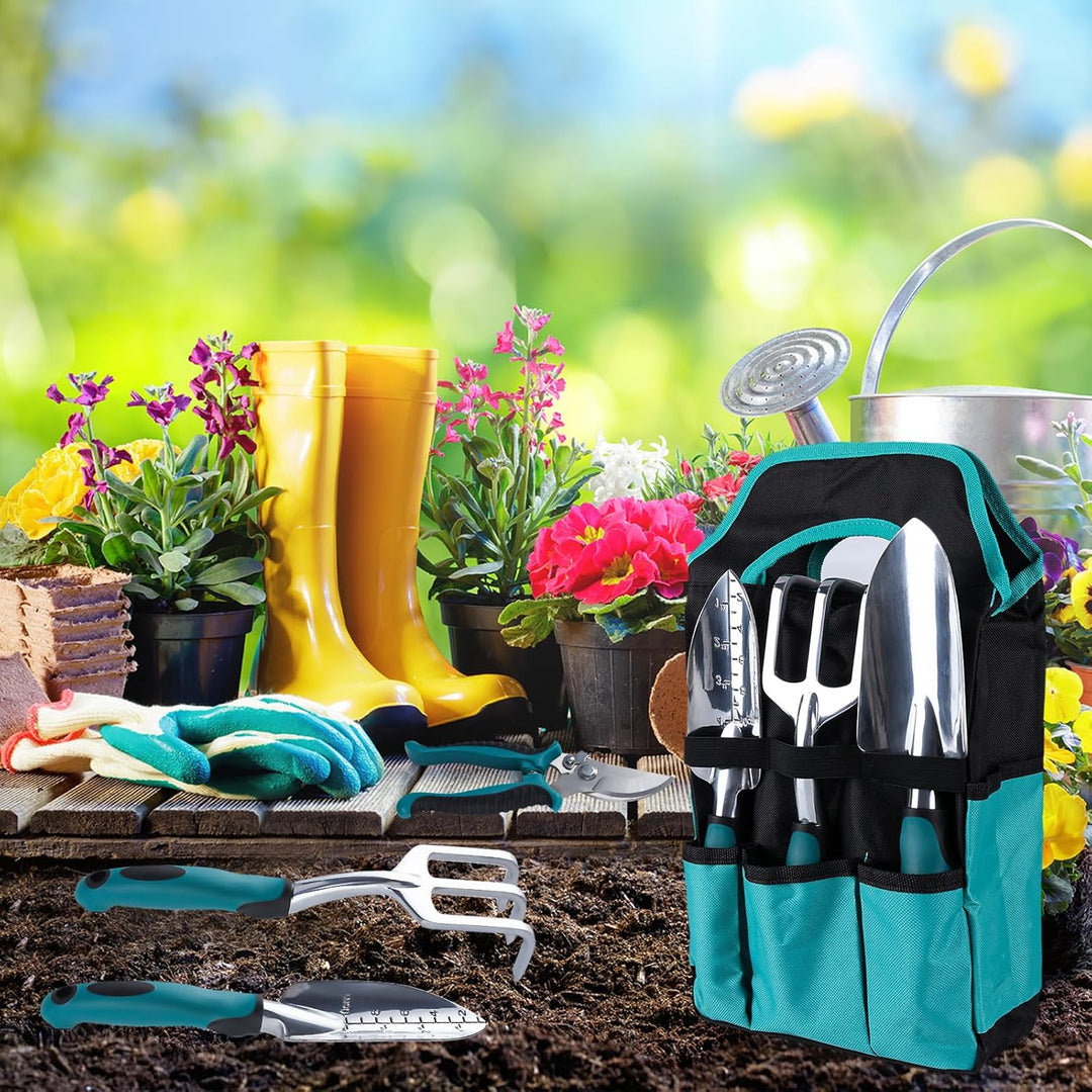 Gartenwerkzeug Set，9 Stück Garten Hand Werkzeuge，Praktische Aufbewahrungstasche und Anti-Rutsch-Grif