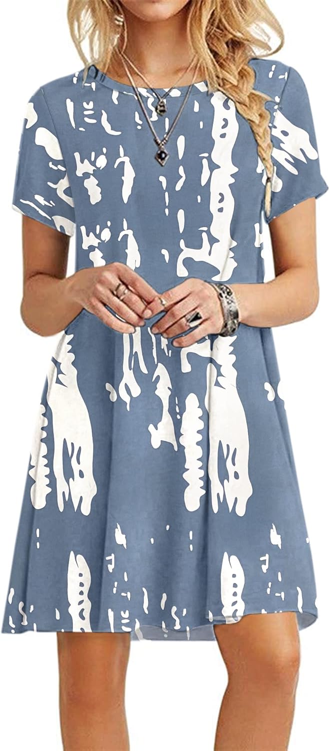 MOLERANI Damen Sommerkleider Casual T-Shirt Kurzarm Strandkleid Loose Swing Damenkleid Tie-dye S, Ti