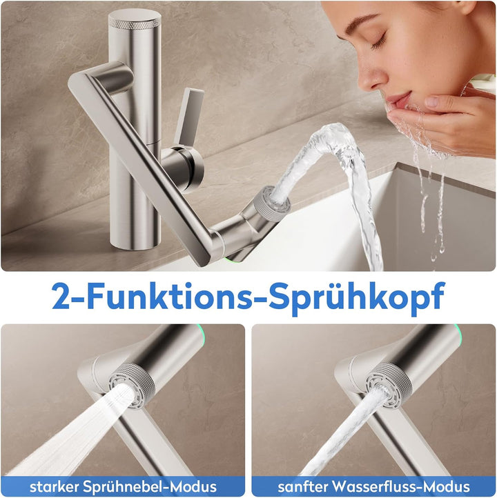 JONKEAN 1080 ° Drehbare Wasserhahn Bad mit Filter, Waschbecken Armaturen mit Temperaturanzeige, Einh