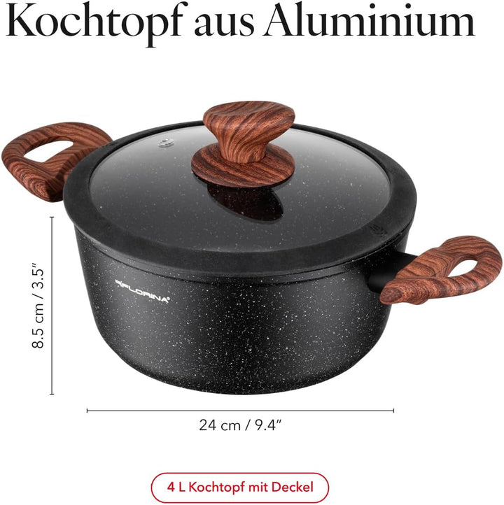 FLORINA Aluminiumtopf MASTER BLACK 24 cm 4L | Antihaftbeschichtung | Für alle Herdarten inkl. Indukt