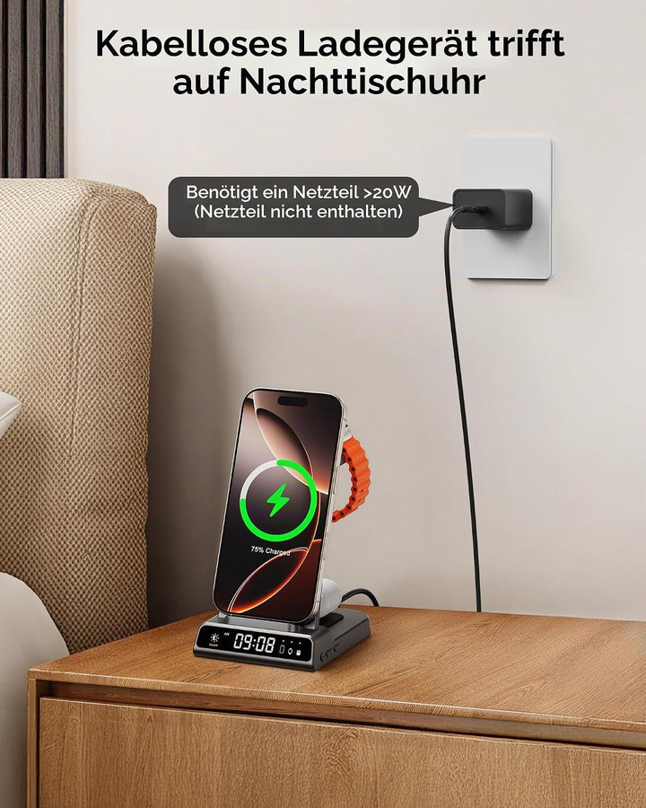 Induktive Ladestation für iPhone Air/17/16/15/14/13/12, 3 in 1 Wireless Charger für Apple Watch Ultr