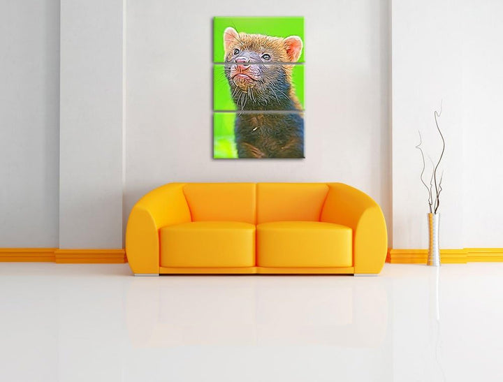 freches Frettchen Spezial 3-Teiler Leinwandbild 120x80 Bild auf Leinwand, XXL riesige Bilder fertig