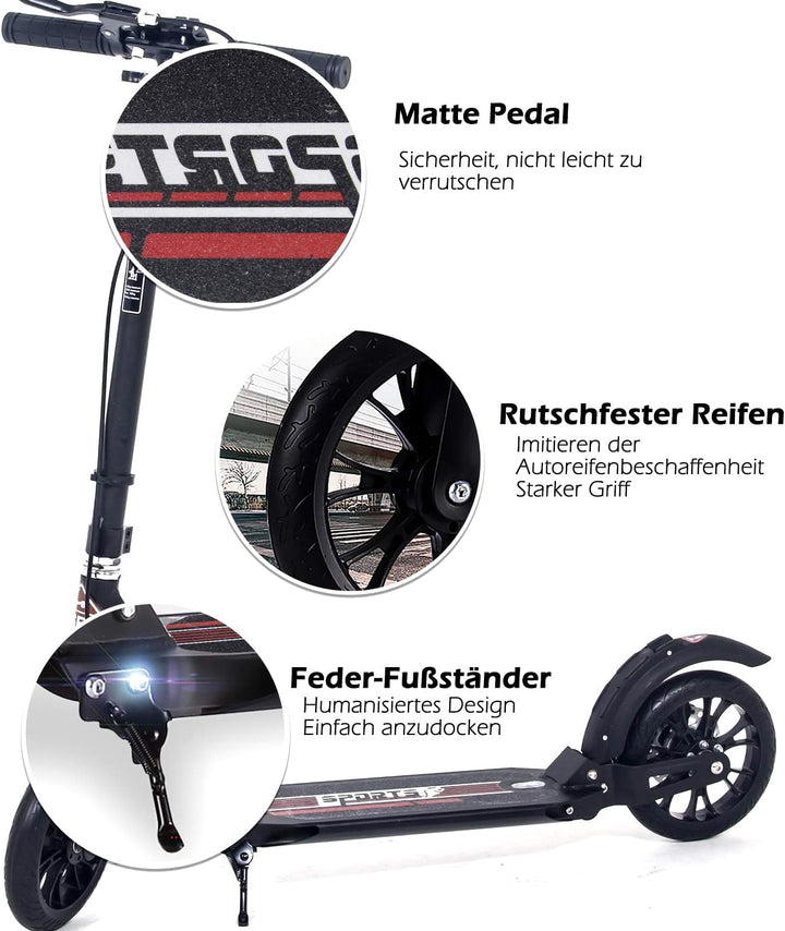 ISE Big Wheel Scooter Tretroller 200mm Roller Cityroller Klappbarer Scooter mit 2 Räder,Handbremse f
