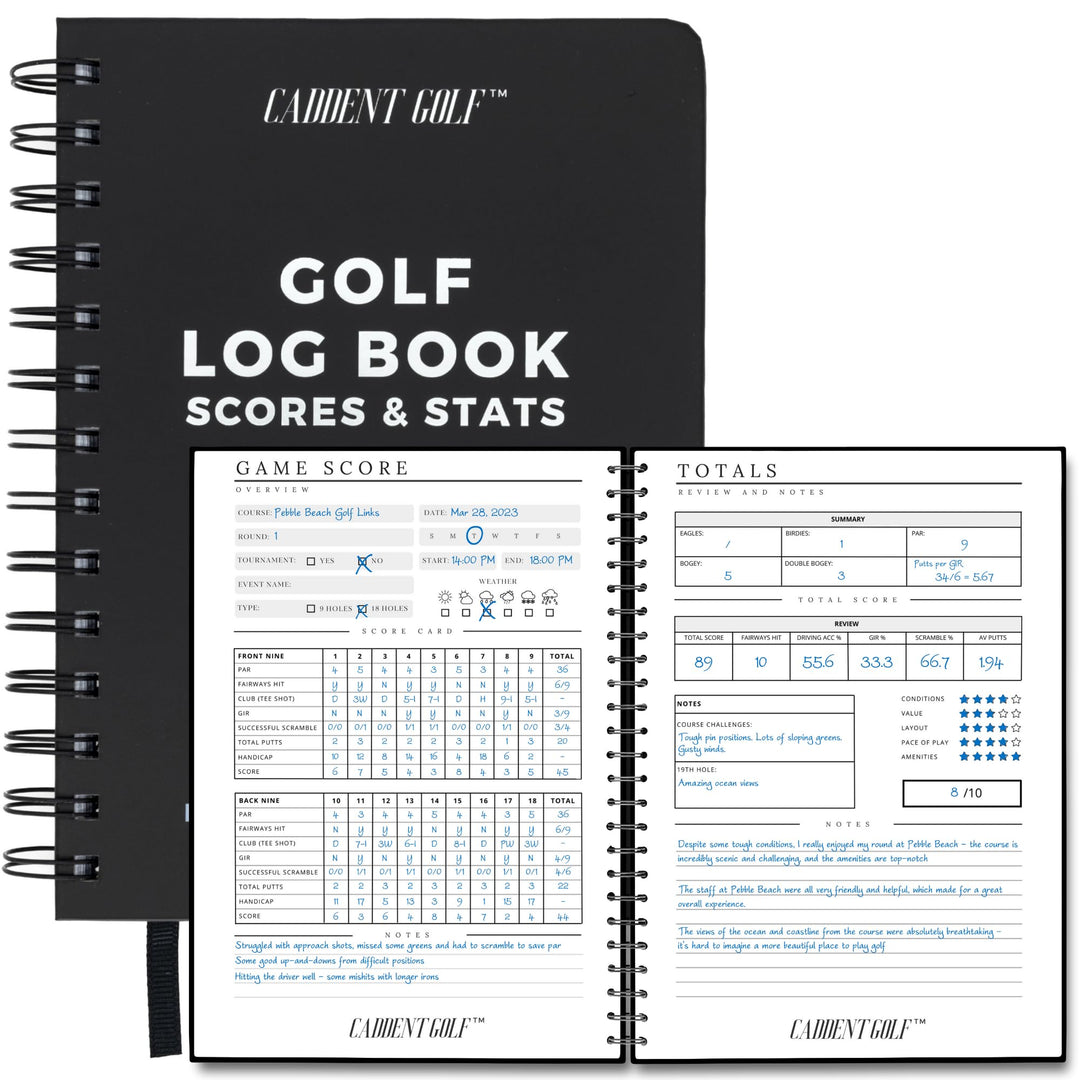 CADDENT GOLF Log Book – Drahtgebundenes Golf-Notizbuch und Golf-Scorecard-Buch – Golf Journal &amp; Logb