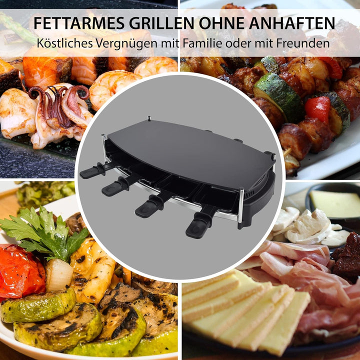 Syntrox Germany Raclette mit Glas-Keramik Grillplatte Design Glas für 8 Personen RAC-1000W-Wallis