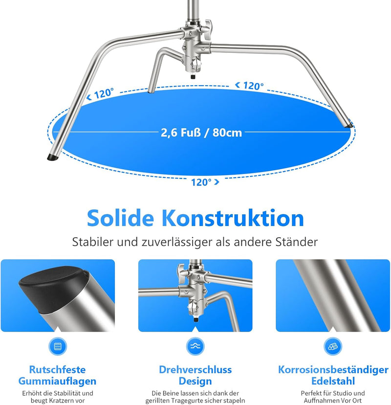 NEEWER Pro Hochleistungs C Ständer aus 100% Edelstahl mit Auslegerarm, maximale Höhe 320cm, Fotograf