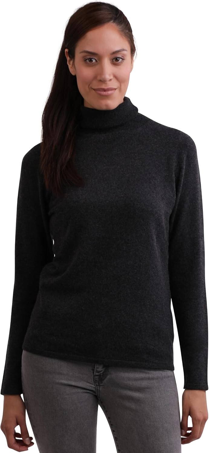 100% Kaschmir Damen Pullover | Sweater Rollkragen 2-fädig XS Dunkelgrau, XS Dunkelgrau