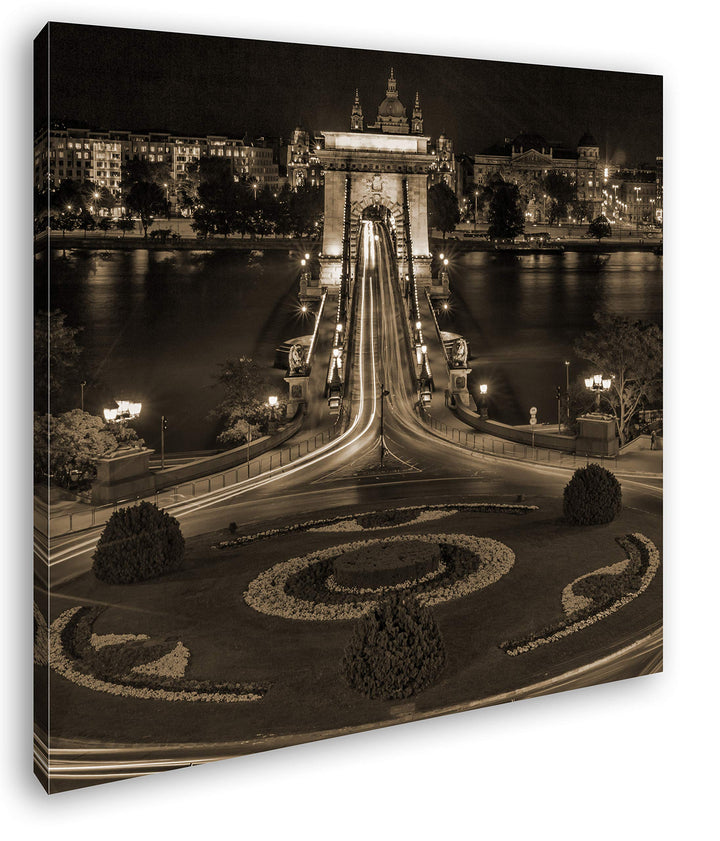deyoli Kettenbrücke in Budapest bei Nacht Format: 60x60 Effekt: Sepia als Leinwandbild, Motiv auf Ec