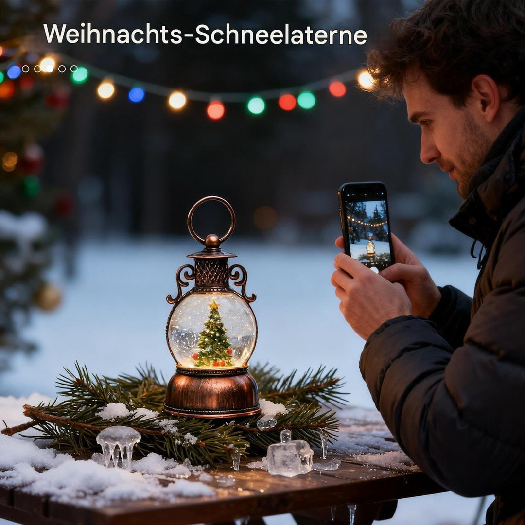 Weihnachts Schneekugel Laterne | 6-Stunden Timer mit Musik - Weihnachtliche Leuchtende Schneekugel D
