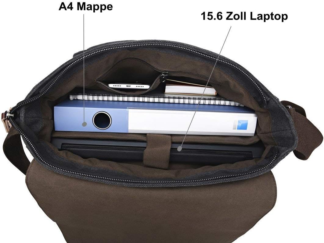 Ruschen Umhängetasche Herren aus Vintagem Segeltuch, Premium Herrentasche, Laptoptasche für 15,6 Zol