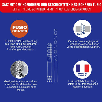 Tivoly 11900170030 SGX Maschinengewindebohrersatz DIN 371/376 Gun M3 bis M12 + 7 Metallbohrer FURIUS