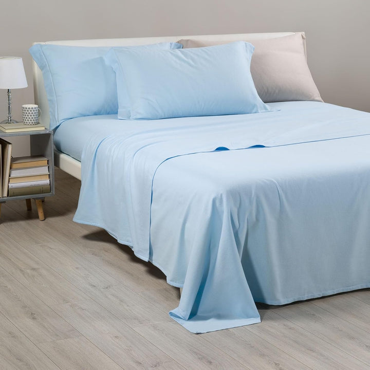 Caleffi - Bettwäsche-Set, einfarbig, Flanell, einfarbig, für Doppelbett, Himmel 160 x 190 cm Himmelb