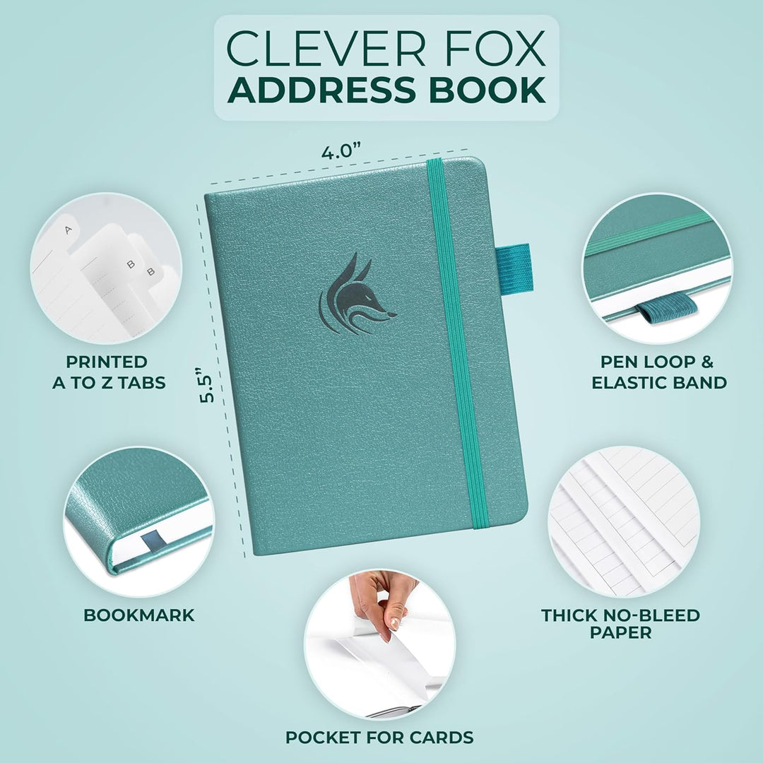 Clever Fox Adressbuch mit alphabetischen Registerkarten – Telefon- und Adressbuch aus PU-Leder, zur