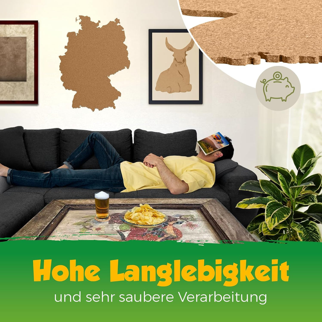 Deutschland als Pinnwand aus Kork XXL 70x50 cm | Umrisse Deutschland zum Pinnen und als Wanddeko | T
