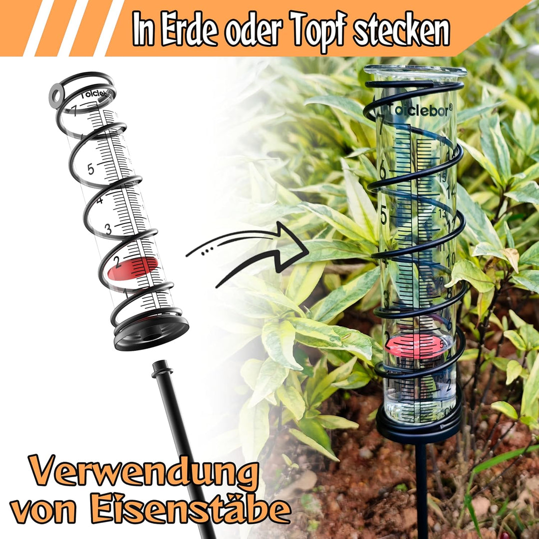 Regenmesser für Aussenbereich,Regenmesser aus Glas mit Metallständer, gut ablesbar mit rotem Schwimm