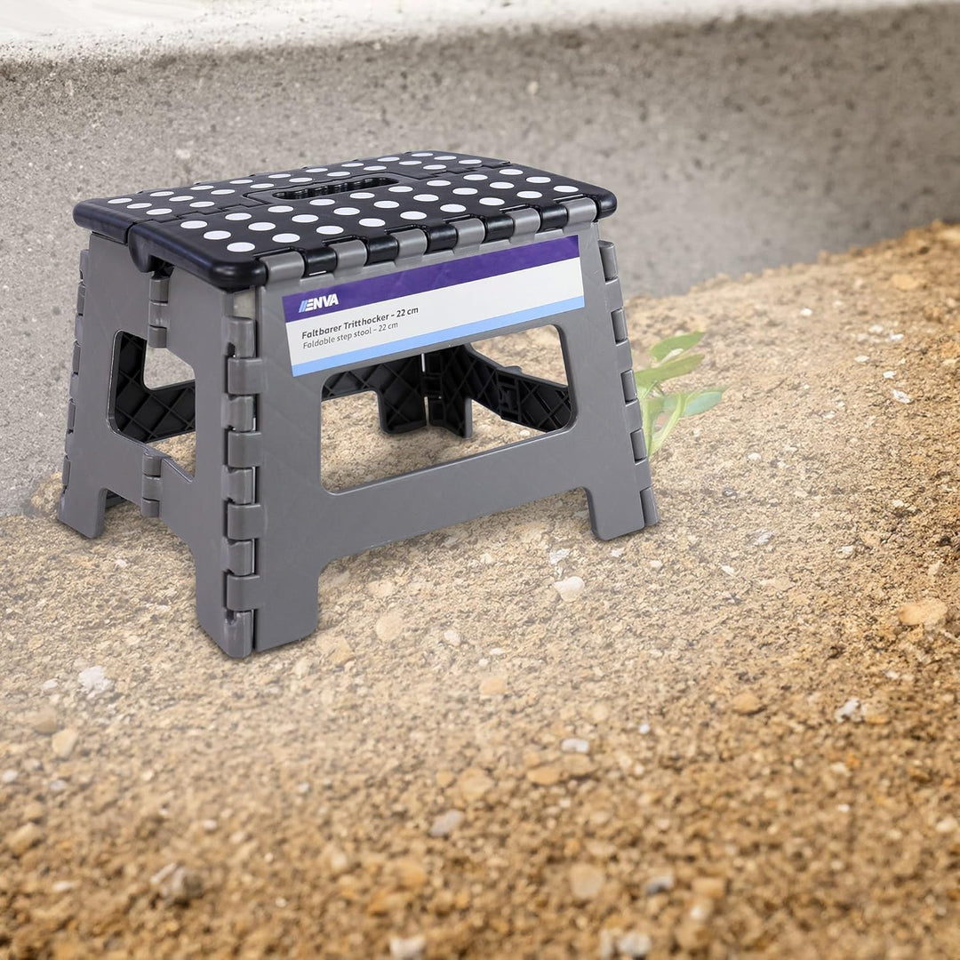 ENVA Faltbarer Tritthocker 22 cm Klapphocker mit Anti-Rutsch-Auflage Kleiner Hocker für Haushalt & C