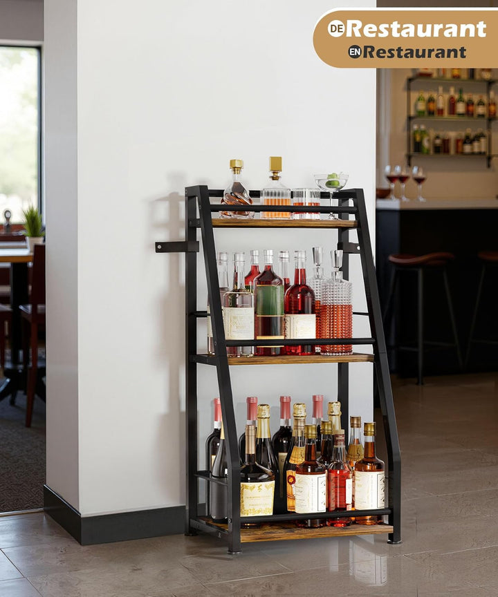 Yorbay 3-Stöckiges Freistehendes Weinregal mit Geländer: Modern Metall-Holz Flaschenregal für Wein u