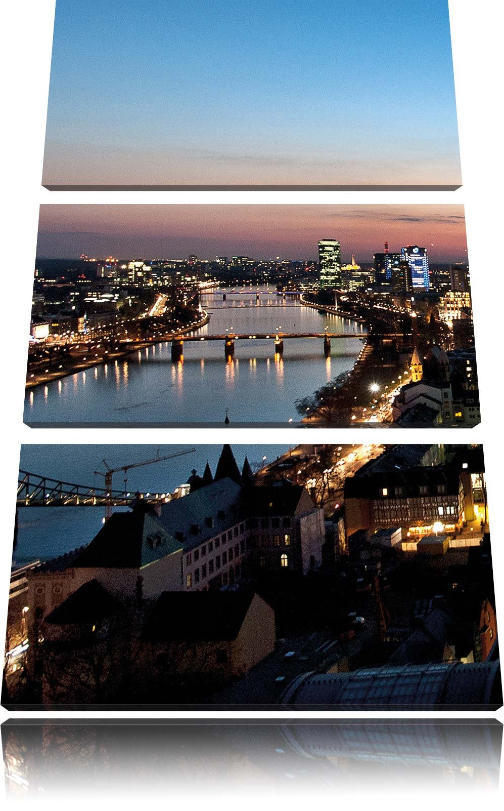 Pixxprint Frankfurt Skyline als Leinwandbild/Grösse: 3 Teilig (120x80) cm/Wandbild/Kunstdruck/fertig