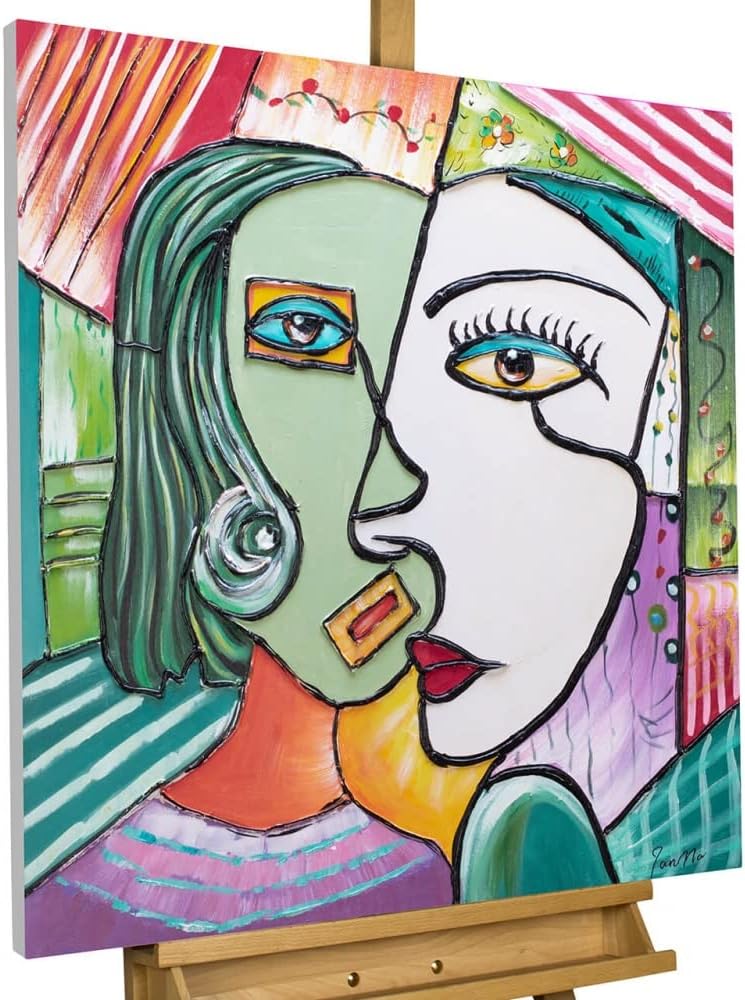 KunstLoft Leinwandbild | 100% HANDGEMALT | 80x80cm | Gemälde 'Perfect Completement' | Gesicht | Bunt