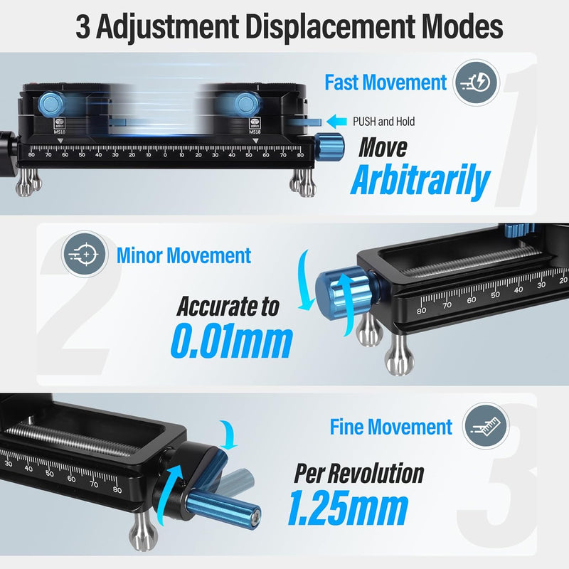SIRUI MS18 180mm Makro-Fokus-Schiene, 360° drehbare Klemme, Arca-Swiss QR-Platte, für Kameras, Stati