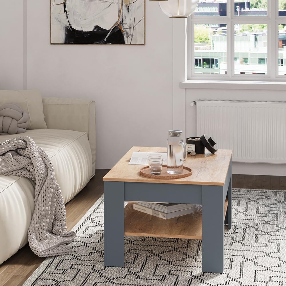 Vicco Couchtisch Milan, Wohnzimmertisch mit Schublade, Anthrazit/Goldkraft Eiche, 92.2 x 65 cm, Anth