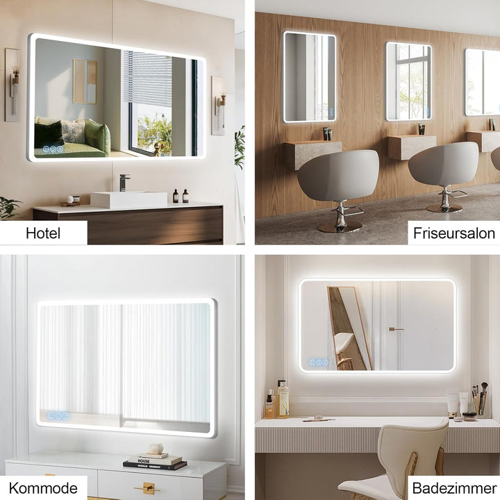 Badspiegel mit Beleuchtung 100x60cm, Badezimmerspiegel Wandspiegel und Touch-Schalter, IP65-Led-Spie