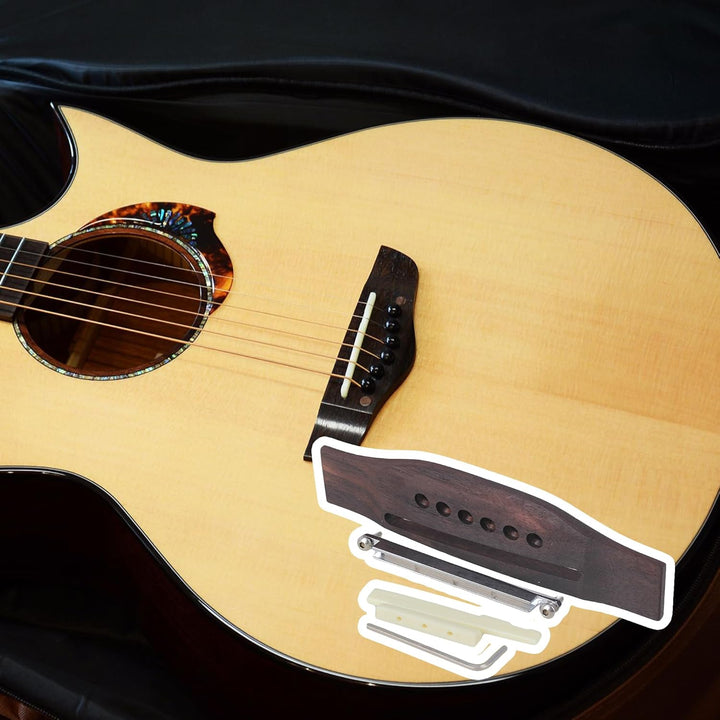 Yibuy Set mit 6 Saiten Akustik Gitarre Palisander Steg & Sattelmuttern & Verstellbarer Schaft