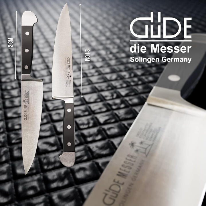 GÜDE Solingen - Kochmesser geschmiedet, 21 cm, POM schwarz, ALPHA, Küchenmesser, Doppelkropf, Handma