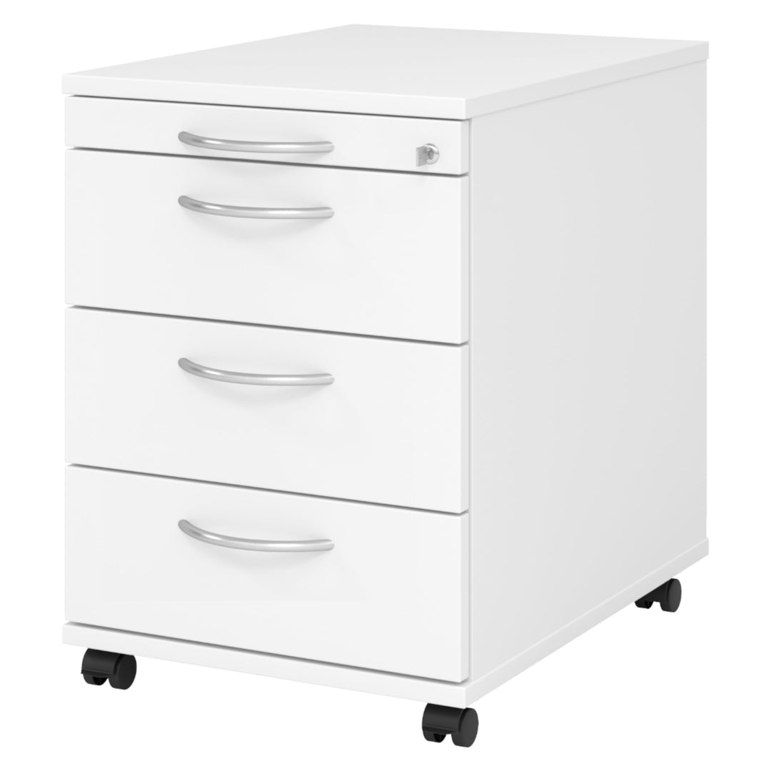 bümö Rollcontainer mit Schubladen, Container abschliessbar aus Holz in Weiss - Rollwagen für's Büro