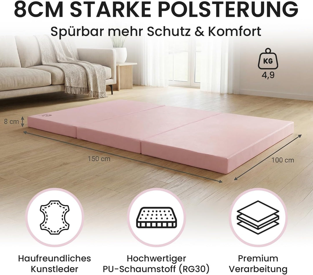 Jeflex - klappbare Weichbodenmatte & Turnmatte 150 x 100 x 8 cm MADE IN GERMANY/Gymnastikmatte tragb
