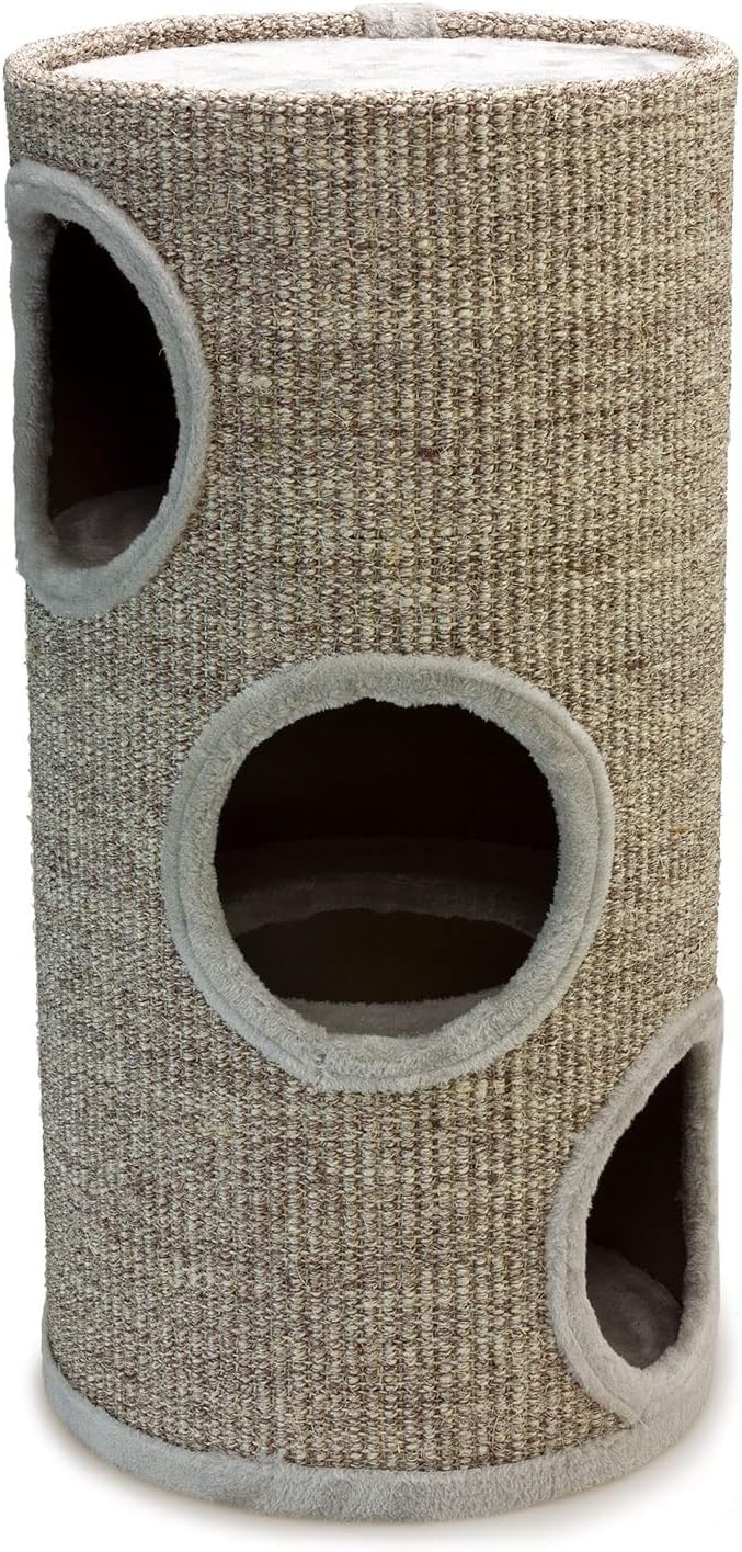 Arquivet Kratzbaum rund beige mit Löchern für Katzen - 36 x 36 x 70 cm - Kratzbaum für Katzen - Vert
