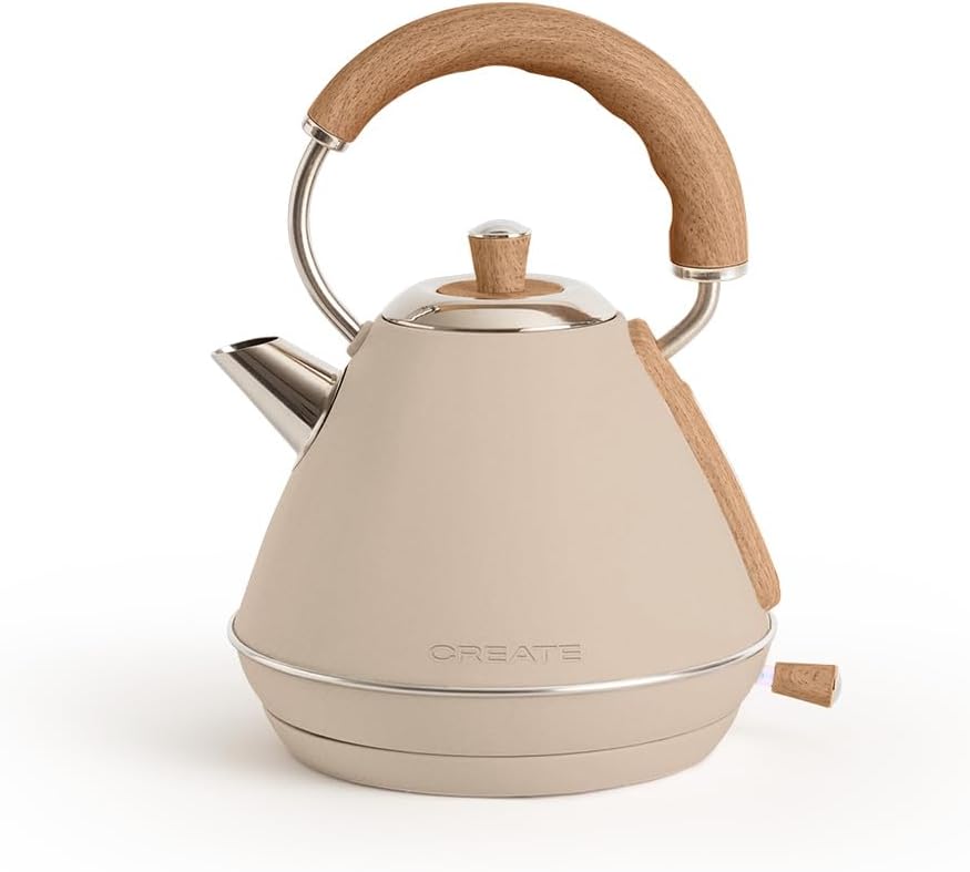 CREATE/KETTLE RETRO M/Elektrischer Wasserkocher Sand/Schnelles Aufkochen, Fassungsvermögen 1L, Absch