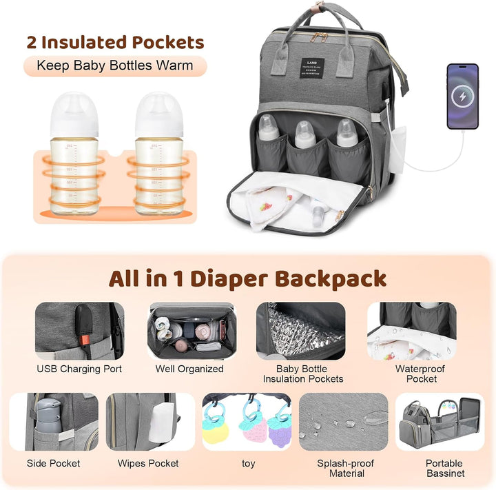 Wickelrucksack für Babys, 35L grosse Kapazität, Mutterschaftstasche, Reisetasche mit tragbarem Babyb