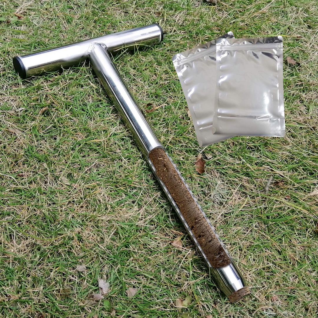 SurmountWay Bodenprobe-Sonde, 30 cm, mit 2 wiederverwendbaren Probenbeuteln, Edelstahl, T-Griff, Bod