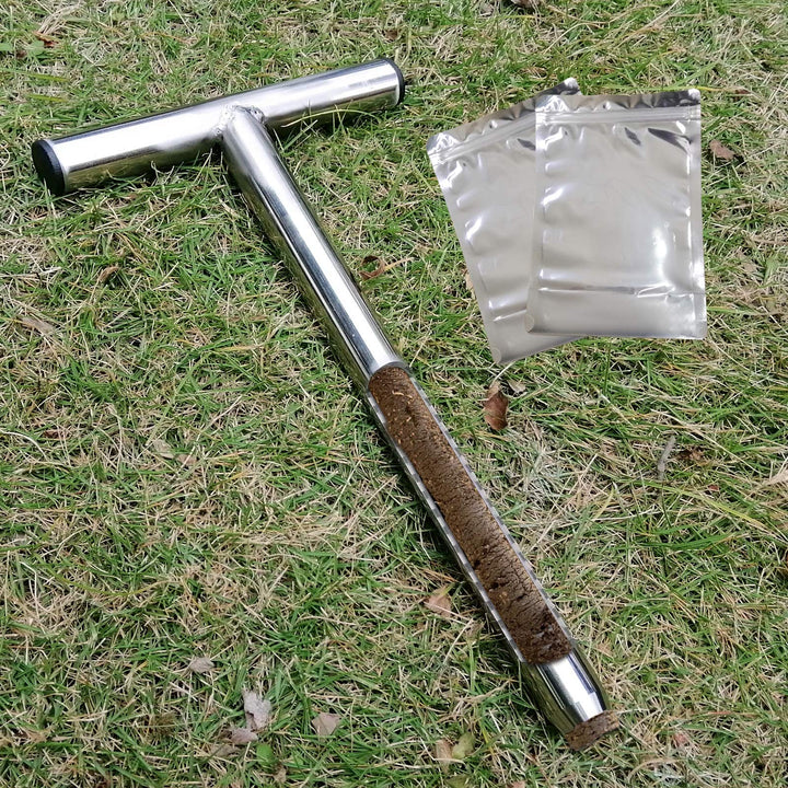 SurmountWay Bodenprobe-Sonde, 30 cm, mit 2 wiederverwendbaren Probenbeuteln, Edelstahl, T-Griff, Bod