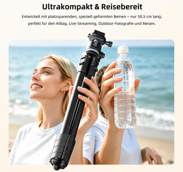 183 cm Kamera stativ mit 360° Kugelkopf, Leichtes Stativ für Smartphone mit Funkfernbedienung, Kompa