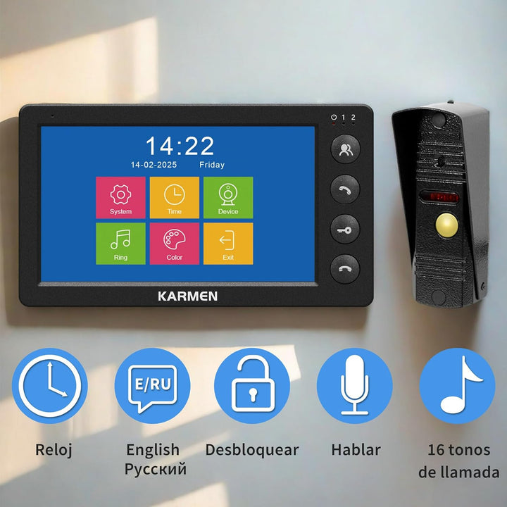 Karmen Video-Türsprechanlage, Türklingel aus Metall, Infrarot-Nachtsicht, IP65 wasserdicht, 16 Kling