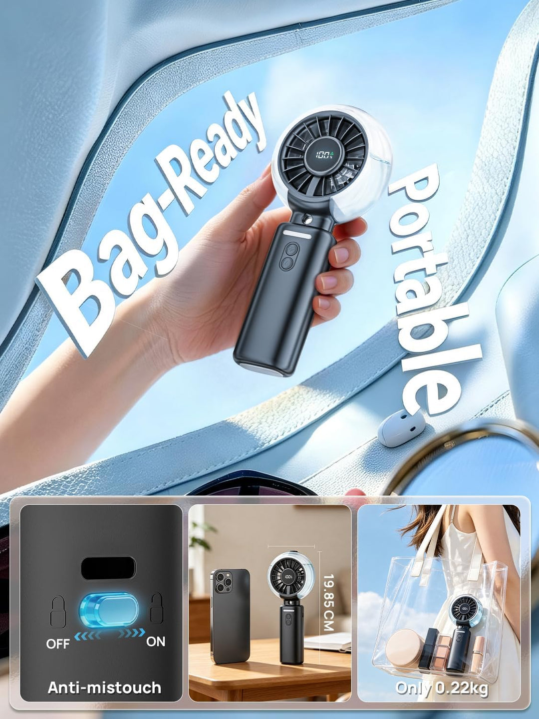Handventilator Akku Aufladbar mit Wasserkühlung - Tragbarer Mini Ventilator | 100 Stufen 6000mAh Akk